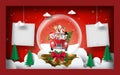 Christmas postcard banner background, Blank photo with Santa Claus and friends in a Christmas ball Royalty Free Stock Photo