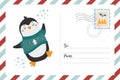 Christmas postcard banner with cute penguin.