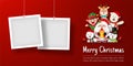 Christmas postcard banner of Santa Claus and friends with photo frame Royalty Free Stock Photo