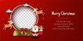 Christmas postcard banner of Santa Claus and reindeer with blank snow globe Royalty Free Stock Photo