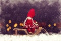 Christmas postcard. Girl on sleigh.