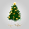 Christmas Postcard with green gold Christams Tree Polygonal. Royalty Free Stock Photo