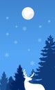 Christmas postcard, Greeting card, Background, Night sky, forest, snowflake, star, moon and deer Royalty Free Stock Photo