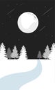Christmas postcard. Greeting card. Background. Night sky, forest, star, moon and shooting star Royalty Free Stock Photo