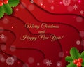 Christmas Postcard With Holly Berry Red Background Royalty Free Stock Photo