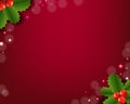 Christmas Postcard With Holly Berry Red Background Royalty Free Stock Photo