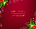 Christmas Postcard With Holly Berry Red Background Royalty Free Stock Photo