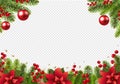 Christmas Postcard With Poinsettia Border With Holly Berry Transparent Background