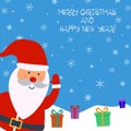 Santa Claus Merry Christmas and Happy New Year postcard flat vector illustration