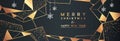 Christmas Poster on black. Christmas Background with golden snowflakes and with geometric ornament