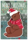 Christmas poster with a cute bear and winter elements. Royalty Free Stock Photo