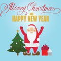 Christmas poster design with Santa Claus, christmass tree.