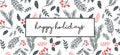 Christmas poster, flyer , banner, greeting card. Christmas pattern with twigs, flowers, leaves on a white background