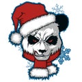 The christmas poster with the image panda portrait in Santa`s hat