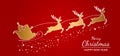 Christmas poster or packaging. Santa Claus on a sleigh with reindeer drawn by one continuous line Royalty Free Stock Photo