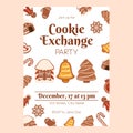 Christmas poster template, Invitation for Xmas cookie exchange party. Vertical flyer decorated with gingerbread cookies