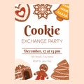 Christmas poster template, Invitation for Xmas cookie exchange party. Vertical flyer decorated with gingerbread cookies