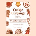 Christmas poster template, Invitation for Xmas cookie swap party. Vertical flyer decorated with gingerbread cookies