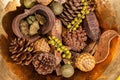 Christmas potpourri table decoration. Traditional xmas pinecone