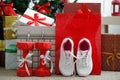 Christmas present. Athletic shoes for running, dumbbells fitness