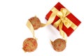 Christmas present with balls Royalty Free Stock Photo