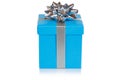 Christmas present birthday gift blue box ribbon isolated on white Royalty Free Stock Photo