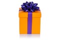 Christmas present birthday gift orange box ribbon isolated on white Royalty Free Stock Photo