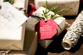 Christmas present boxes close up Royalty Free Stock Photo