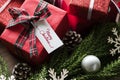 Christmas present boxes close up Royalty Free Stock Photo