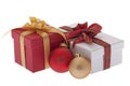 Christmas present with Christmas tree ball Royalty Free Stock Photo