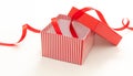Christmas present concept. Gift box red color open and empty on white background Royalty Free Stock Photo