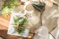 Christmas present decorated with branch in boho rustic style Royalty Free Stock Photo