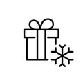 Christmas present. Gift box with a bow and snowflake. Pixel perfect, editable stroke