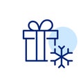 Christmas present. Gift box with a bow and snowflake. Pixel perfect icon