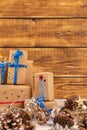 Christmas present with ribbonchristmas presents with ribbon with wooden rustic background