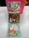 Christmas present which are Double Choco biscuits and a santa-claus soap