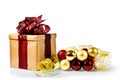 Christmas present with xmas bubbles and ribbon Royalty Free Stock Photo