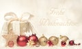 Christmas present with xmas bubbles and ribbon Royalty Free Stock Photo