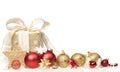 Christmas present with xmas bubbles and ribbon isolated on white background Royalty Free Stock Photo