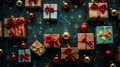 christmas presents on a blue background with red and gold ribbons Royalty Free Stock Photo