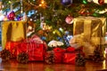 Christmas presents and cones, Christmas tree Royalty Free Stock Photo