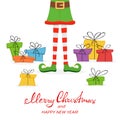 Christmas presents and elf legs Royalty Free Stock Photo