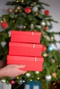 Christmas presents. gift boxes on Christmas tree background. gifts for the winter holidays. Christmas and New Years