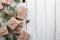 Christmas presents and gift boxes wrapped in kraft paper Royalty Free Stock Photo