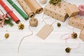 Christmas presents and gift boxes wrapped in kraft paper Royalty Free Stock Photo