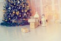 Christmas presents in living room under new year tree Royalty Free Stock Photo