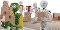 Christmas presents logistics pack gifts ready to ship with autonomous robots 3d-illustration