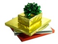 Christmas presents in shiny foil wrappers