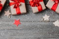 Christmas Presents On Snow Covered Table Surface