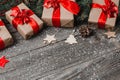 Christmas Presents On Snow Covered Table Surface Royalty Free Stock Photo